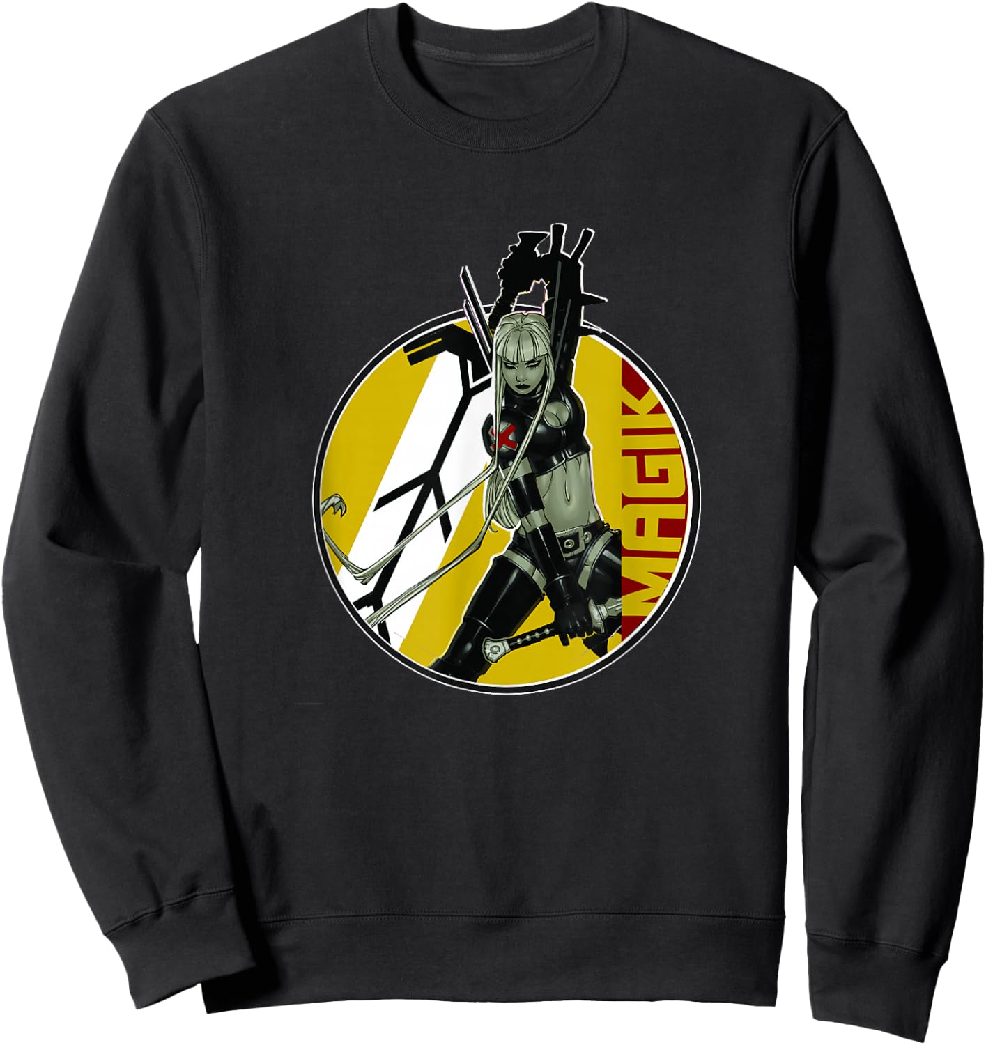 Marvel X-Men Magik Wielding Swords Vintage Circle Portrait Sweatshirt - Sweatshirt | Black