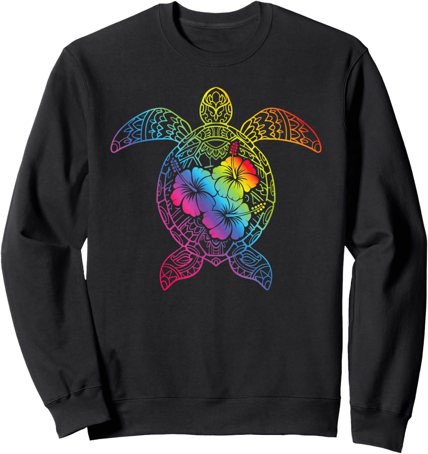 Hawaiian Sea Turtle Tropical Hibiscus Ocean Animal Hawaii Sweatshirt - Sweatshirt | Black