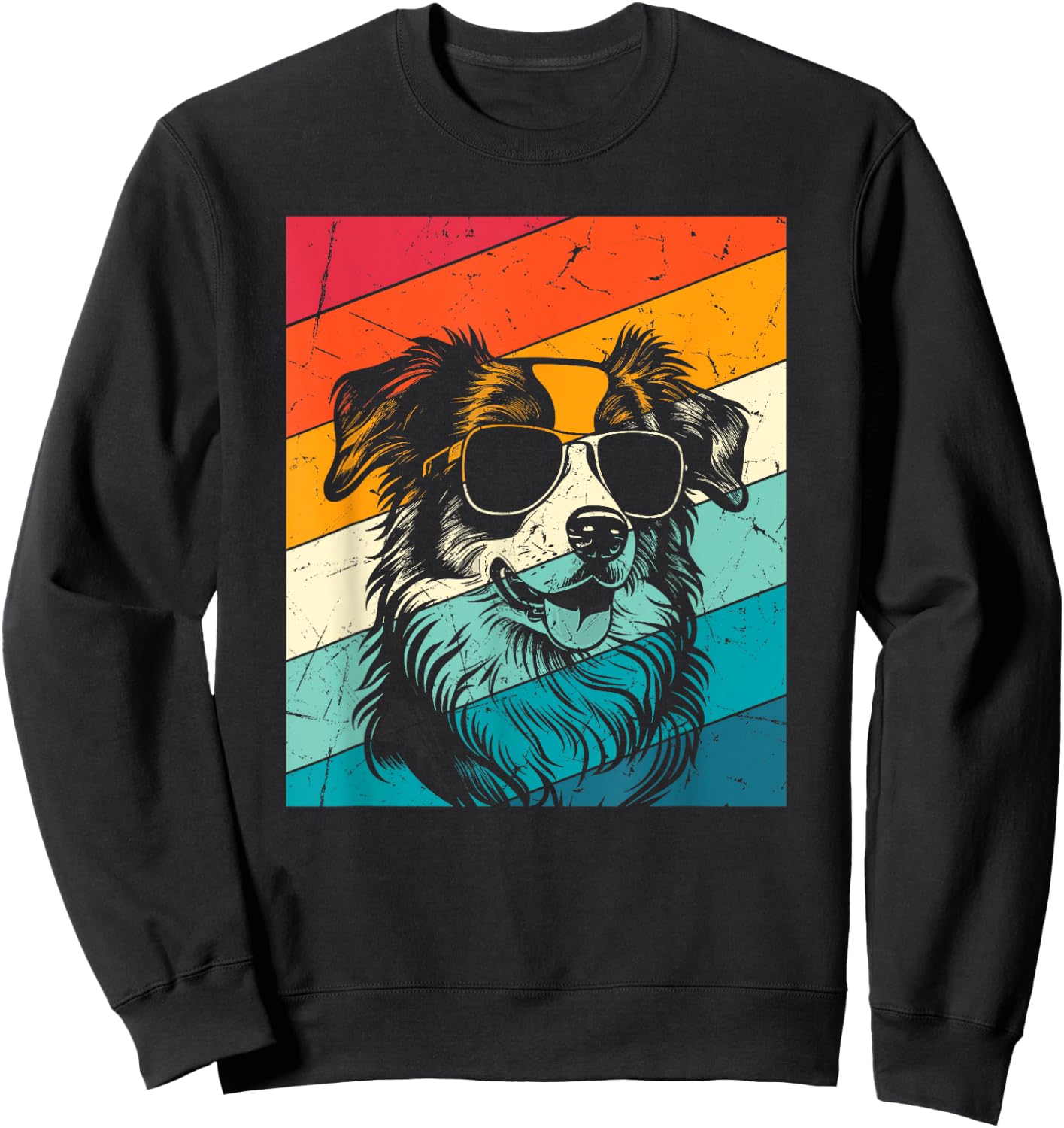 Retro Vintage Mini Aussie Sunglasses Dog Lovers Men Women Sweatshirt - Sweatshirt | Black