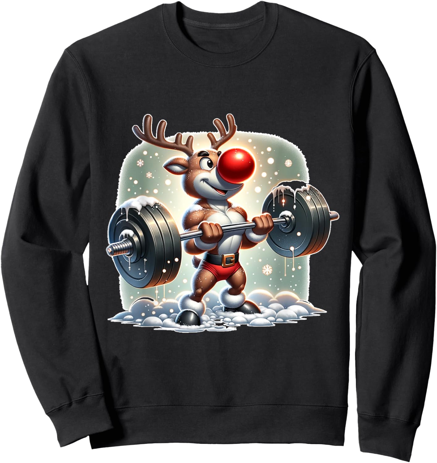 Rudolph The Red Nose Reindeer Workout Gym Weightlifter Funny Sweatshirt - Sweatshirt | Black