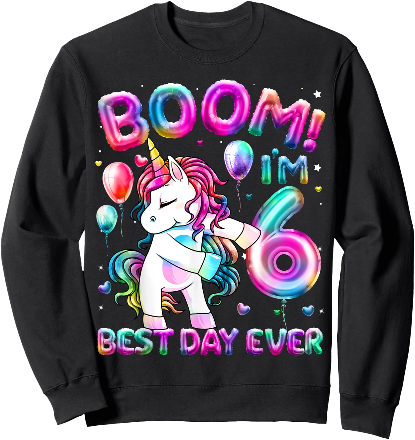 6 Years Old Flossing Unicorn Gifts 6th Birthday Girl Party Sweatshirt - Sweatshirt | Black