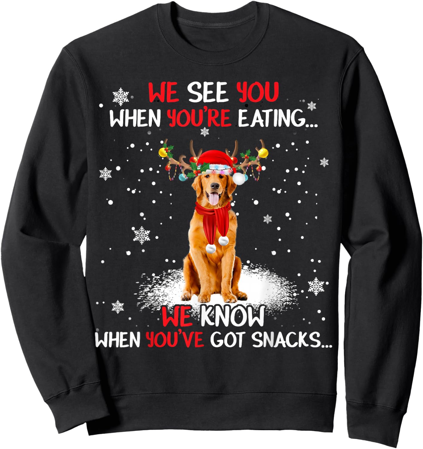 Santa Golden Retriever Reindeer Light Christmas Pajama Sweatshirt - Sweatshirt | Black