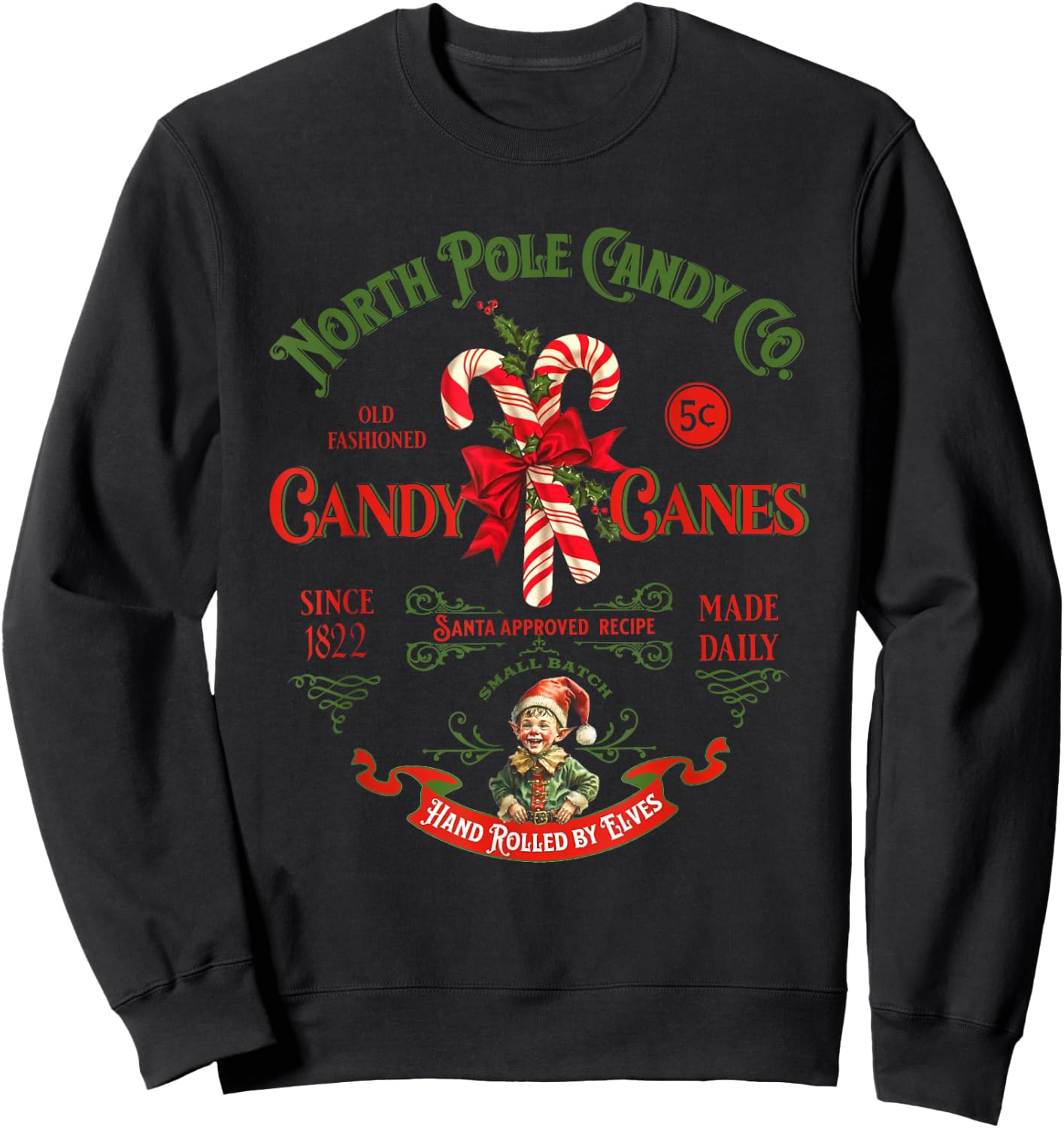 Vintage North Pole Candy CO. Candy Canes Funny Christmas Sweatshirt - Sweatshirt | Black