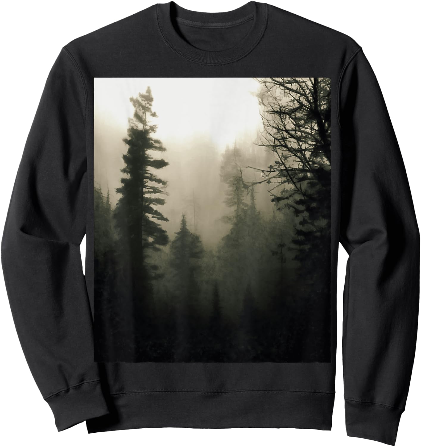 Moody Foggy Treescape Landscape Painting Sweatshirt - Sweatshirt | Black