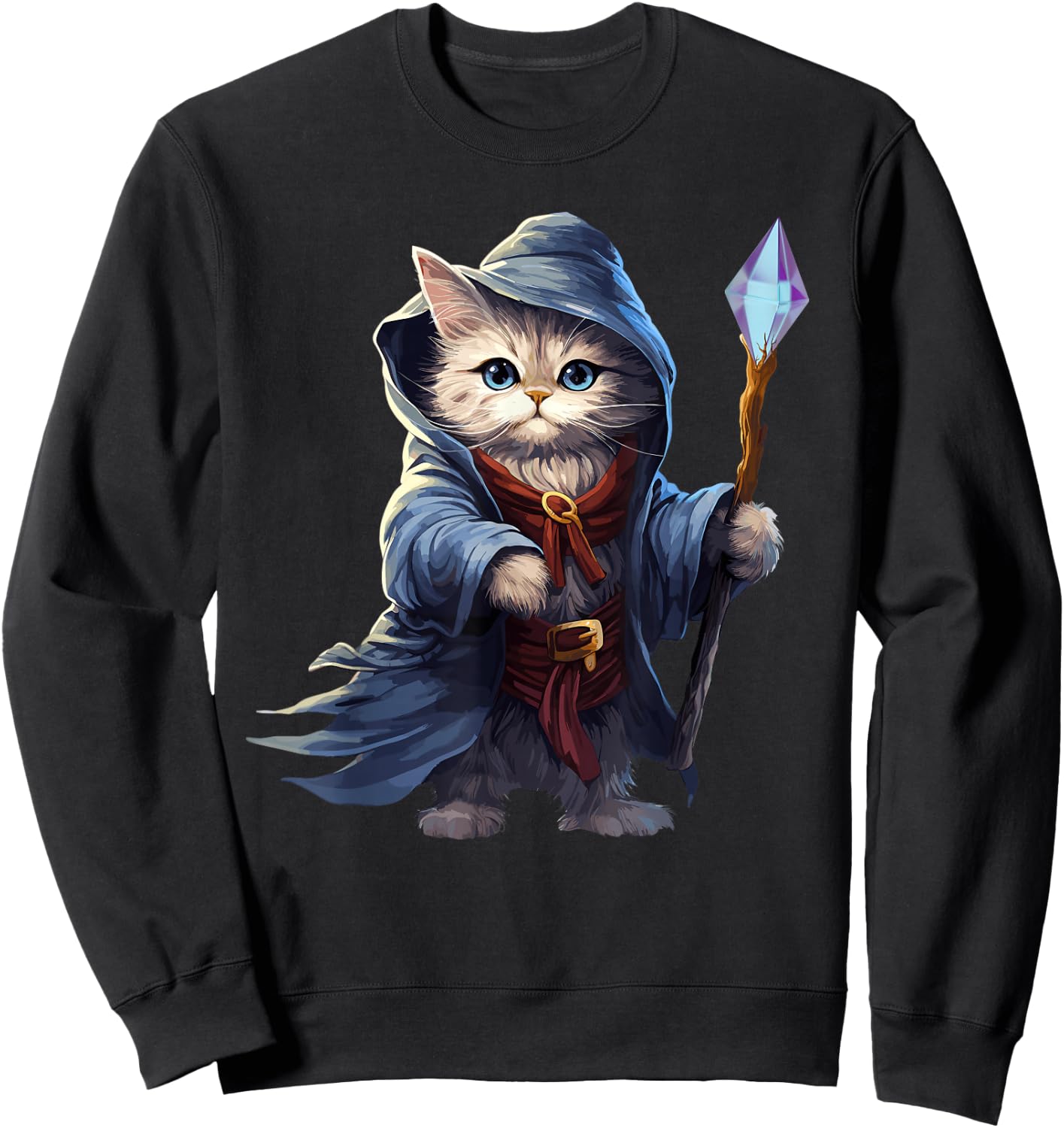 Wizard Cat, Funny Cat Wizard Sweatshirt - Sweatshirt | Black