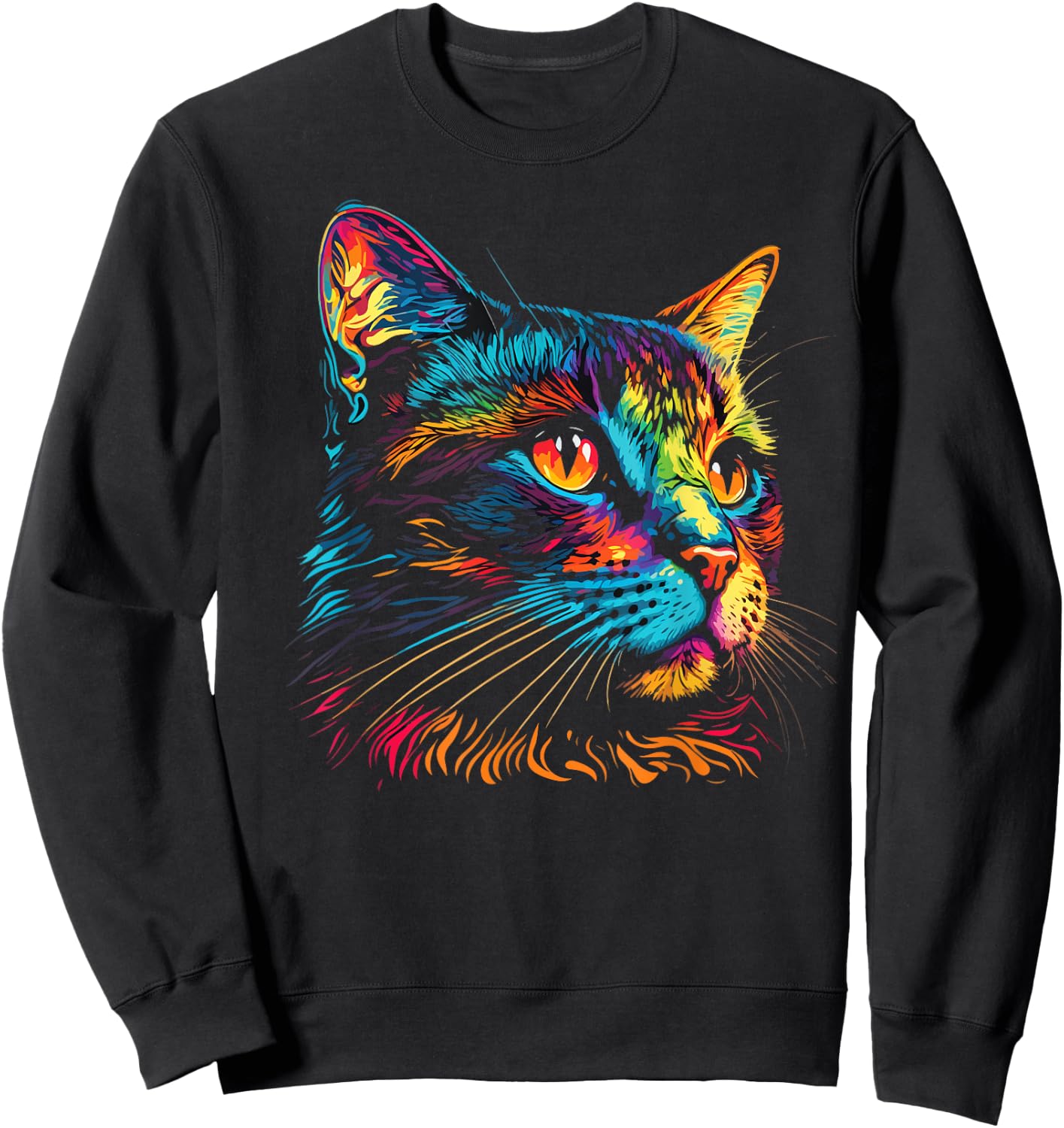 Cute Colorful Cat Head Art Face for Lover Cats Kitty Kitten Sweatshirt - Sweatshirt | Black