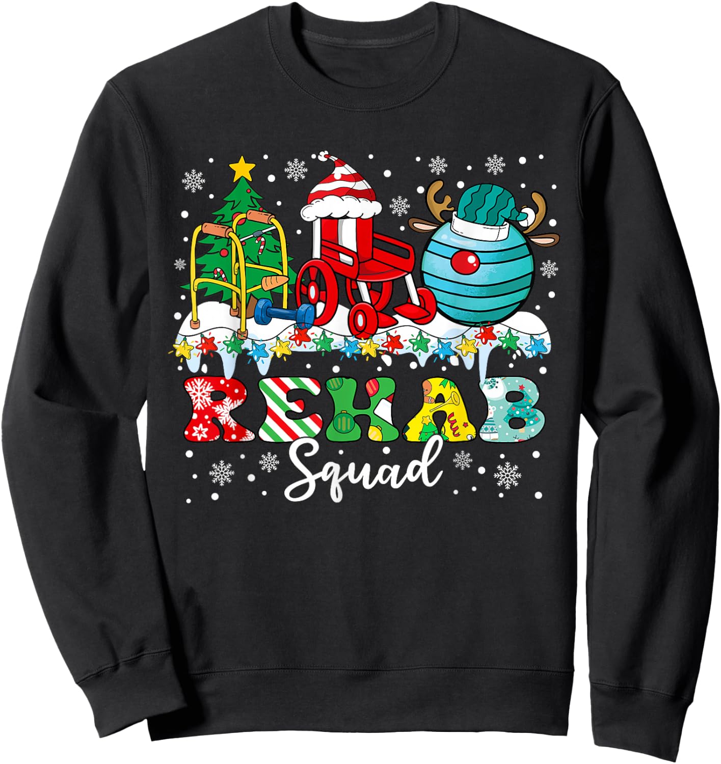Rehab Squad Wheelchair Santa Reindeer Rehab Nurse Christmas Sweatshirt - Sweatshirt | Black