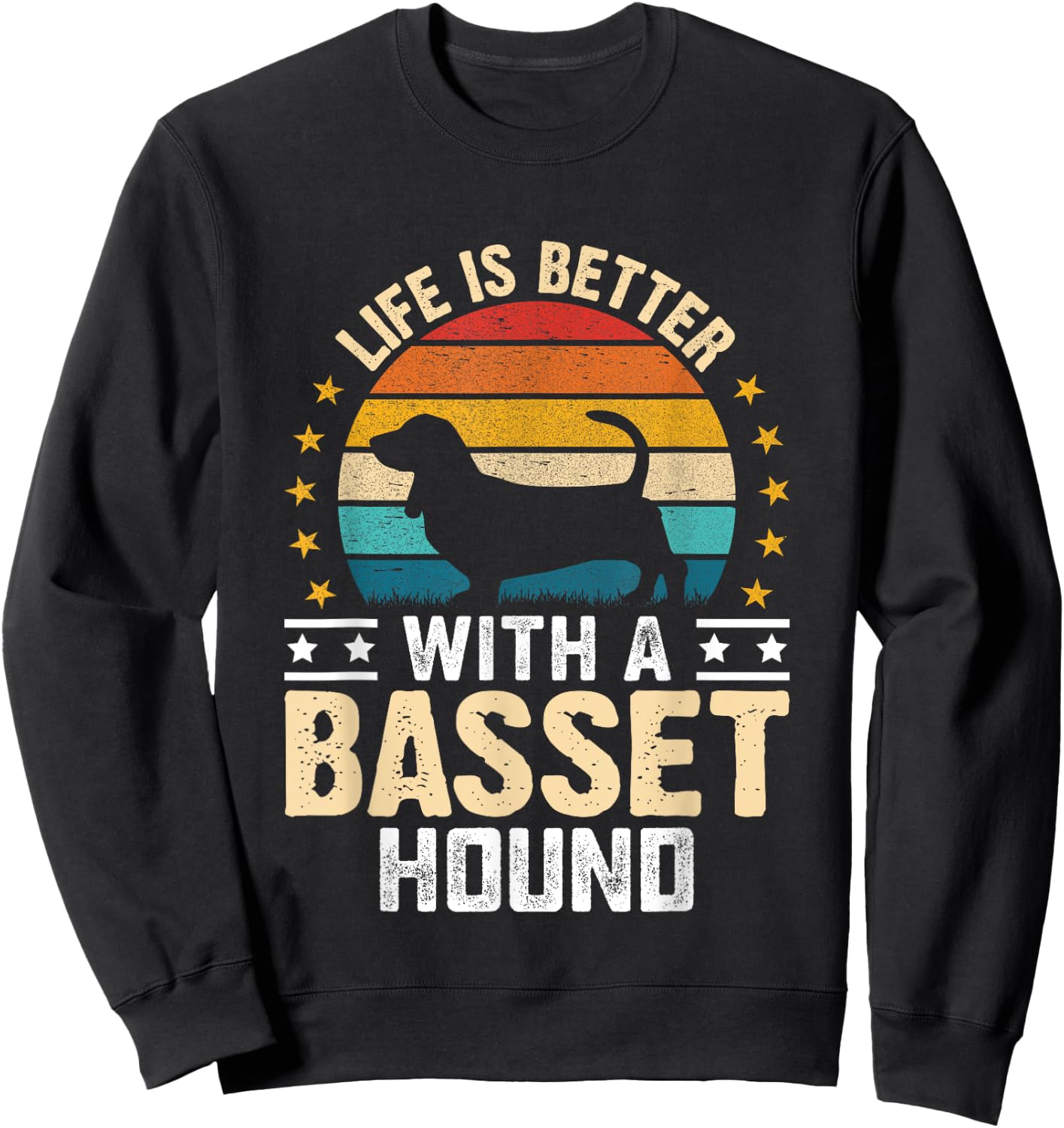 Life is Better with a Basset Hound- Dog Parent Pet Paw Sweatshirt - Sweatshirt | Black