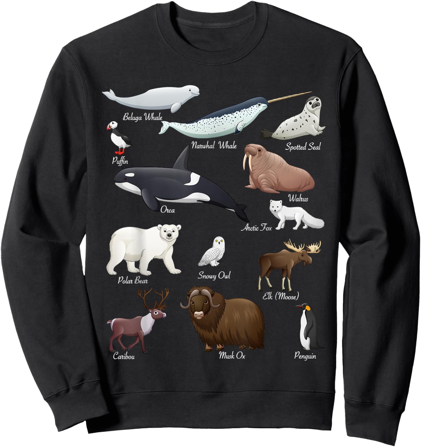 Arctic Wildlife Tundra Ecosystem Animal Names For Education Sweatshirt - Sweatshirt | Black