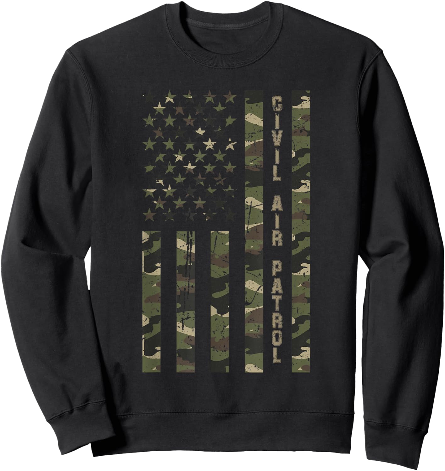 Civil Air Patrol United States Distressed Camo w US Flag Sweatshirt - Sweatshirt | Black