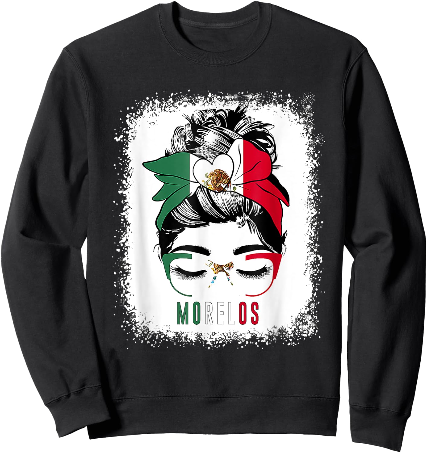 Morelos Girl Messy Bun Bandana And Glasses Mexico Mexican Sweatshirt - Sweatshirt | Black