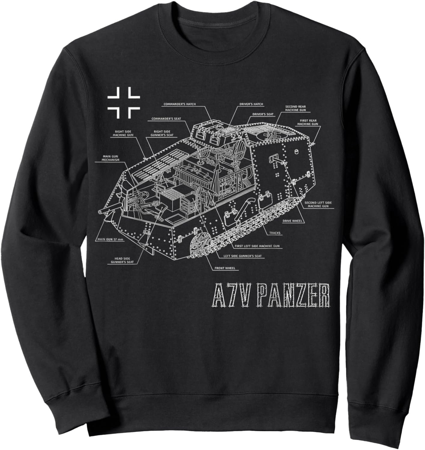 World War 1 German Tank A7V Blueprint Sweatshirt - Sweatshirt | Black
