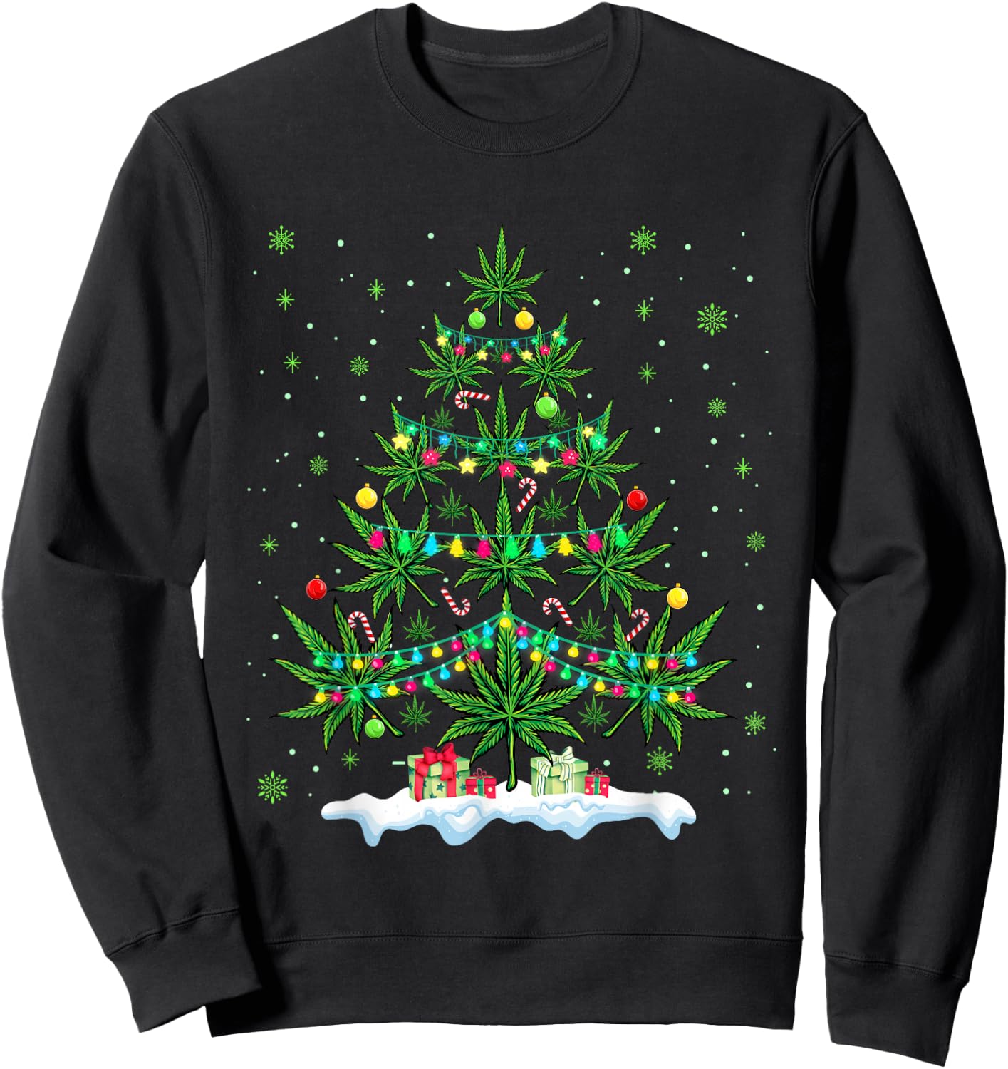 Cannabis Christmas Tree Xmas Funny Smoking Weed Marijuana Sweatshirt - Sweatshirt | Black