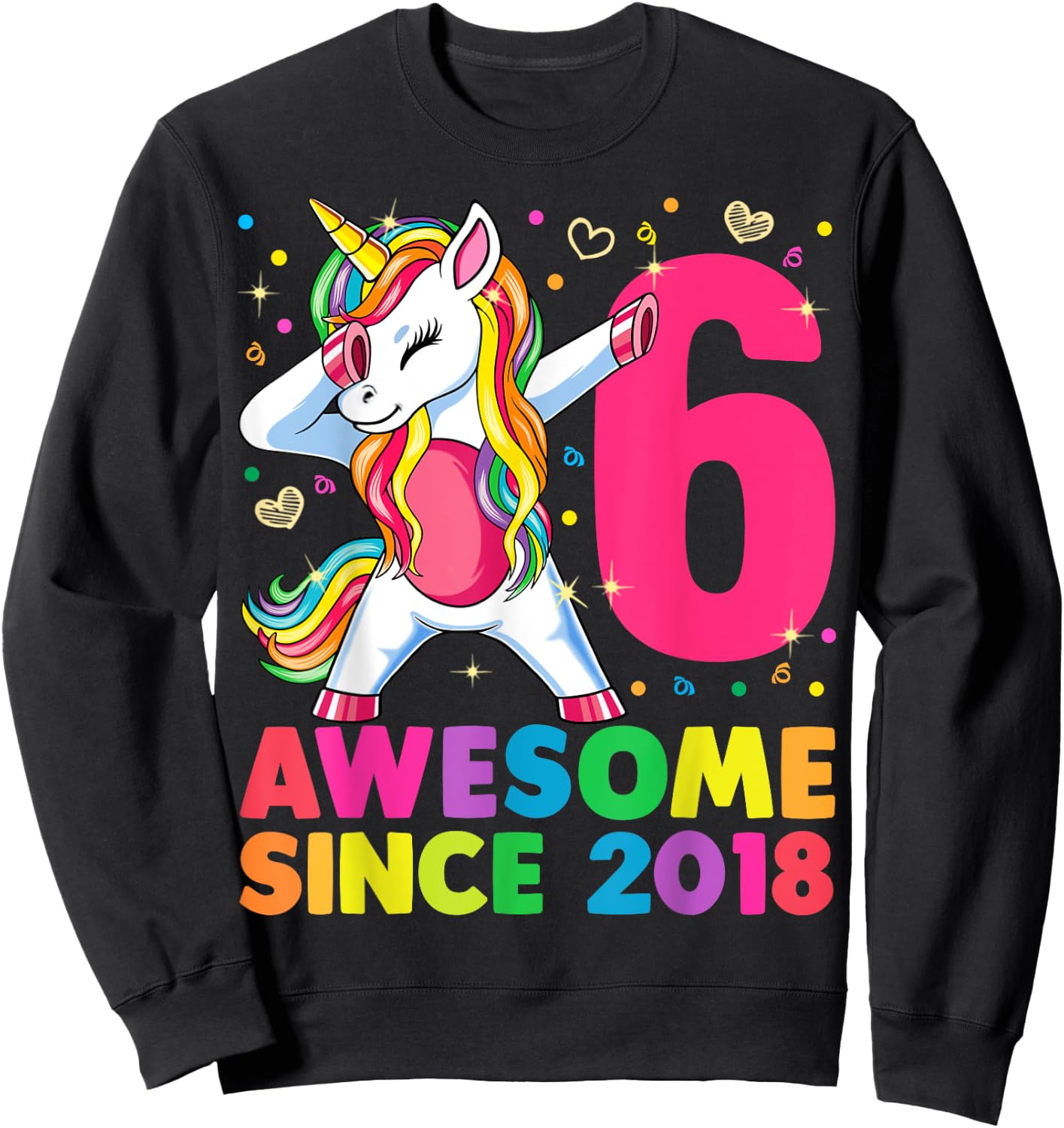 6 Years Old Unicorn Dabbing 6th Birthday Girl Unicorn Party Sweatshirt - Sweatshirt | Black