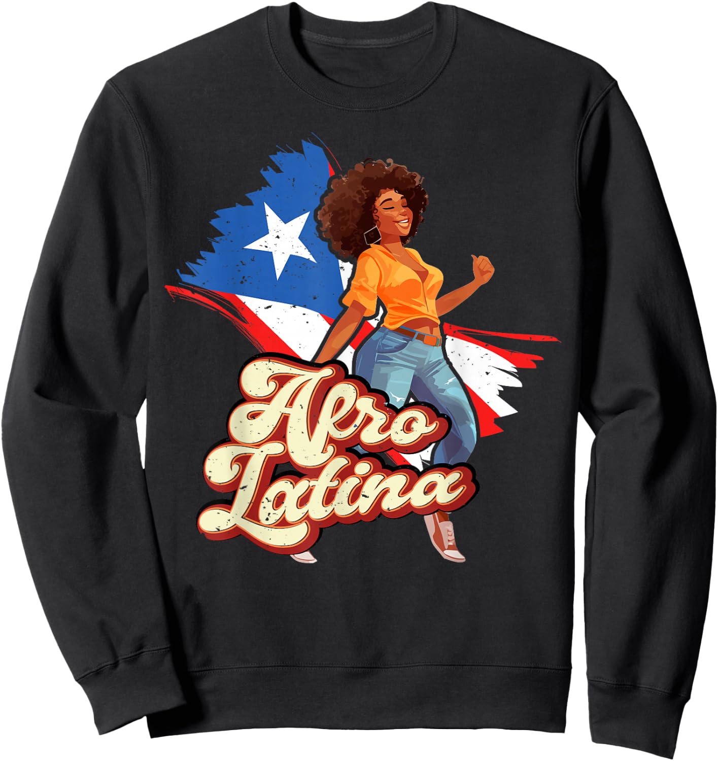 Puerto Rico Afro Latina boricua woman flag dancing caribbean Sweatshirt - Sweatshirt | Black