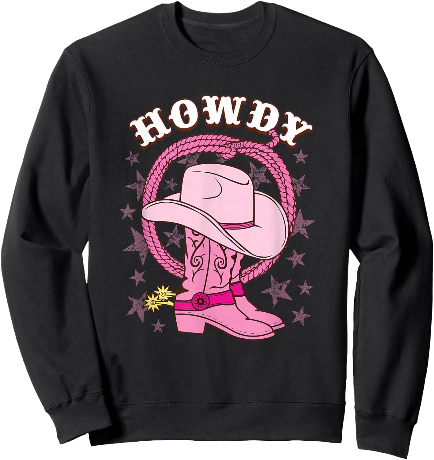 Howdy Pink Cowboy Hat Boots Country Western Rodeo Sweatshirt - Sweatshirt | Black