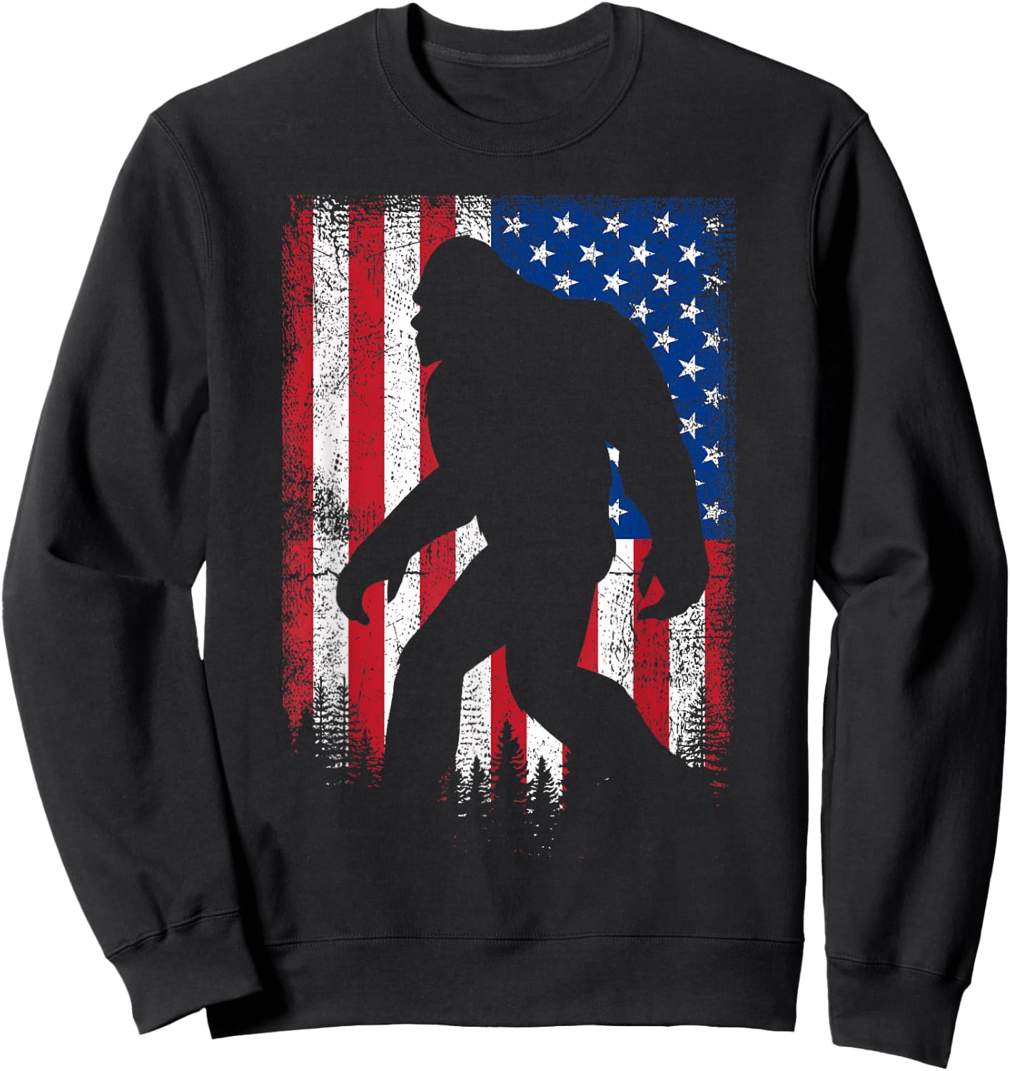 Bigfoot 4th Of July American USA Flag Patriotic Veterans Day Sweatshirt - Sweatshirt | Black