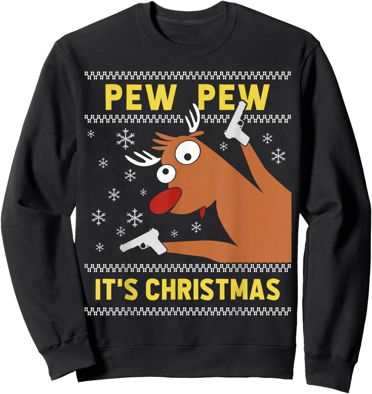 Ugly Christmas Sweater Funny CRAZY REINDEEER Xmas Sweatshirt - Sweatshirt | Black