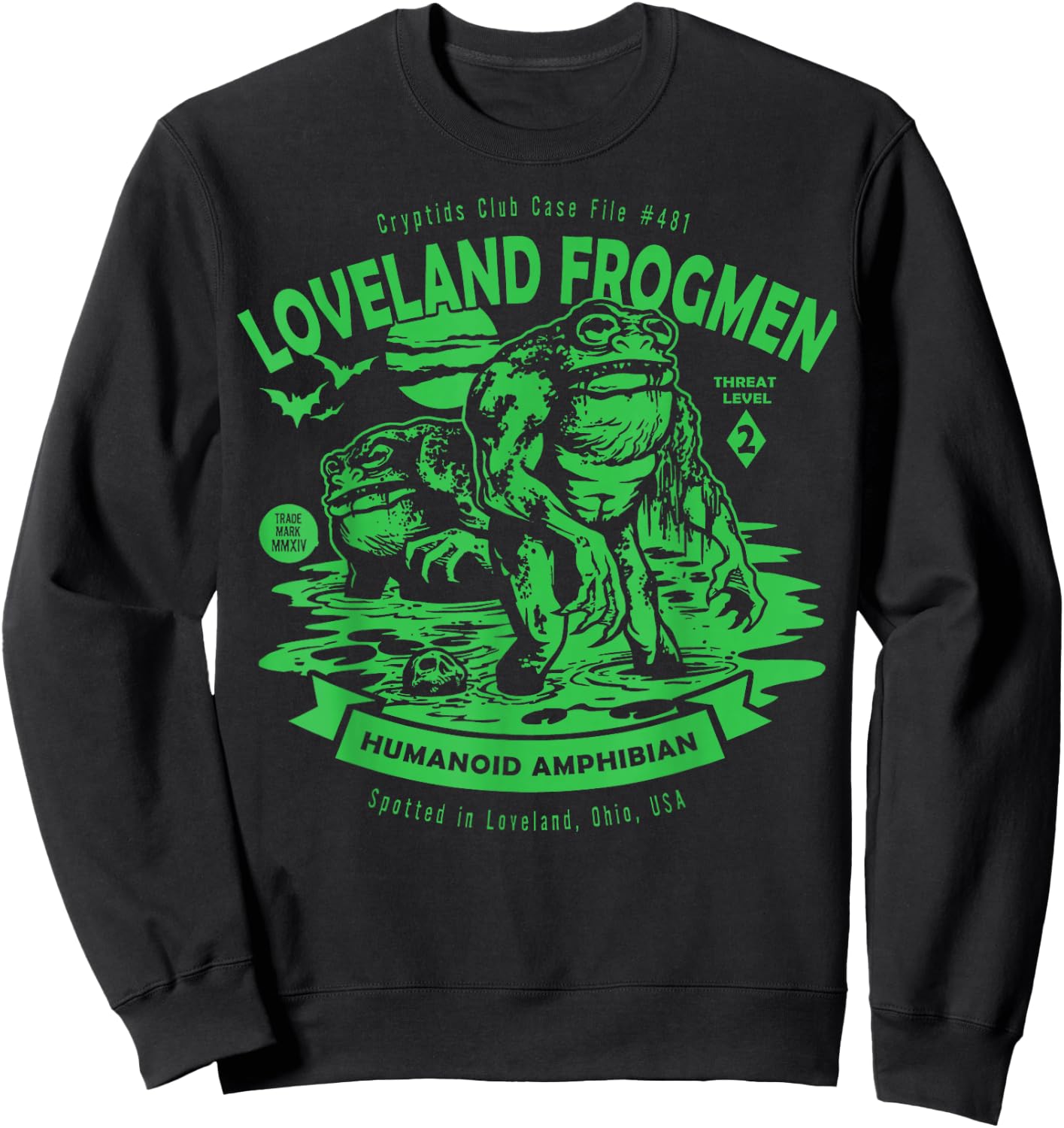 Loveland Frogmen Humanoid Amphibian Crypid Club Frog Monster Sweatshirt - Sweatshirt | Black