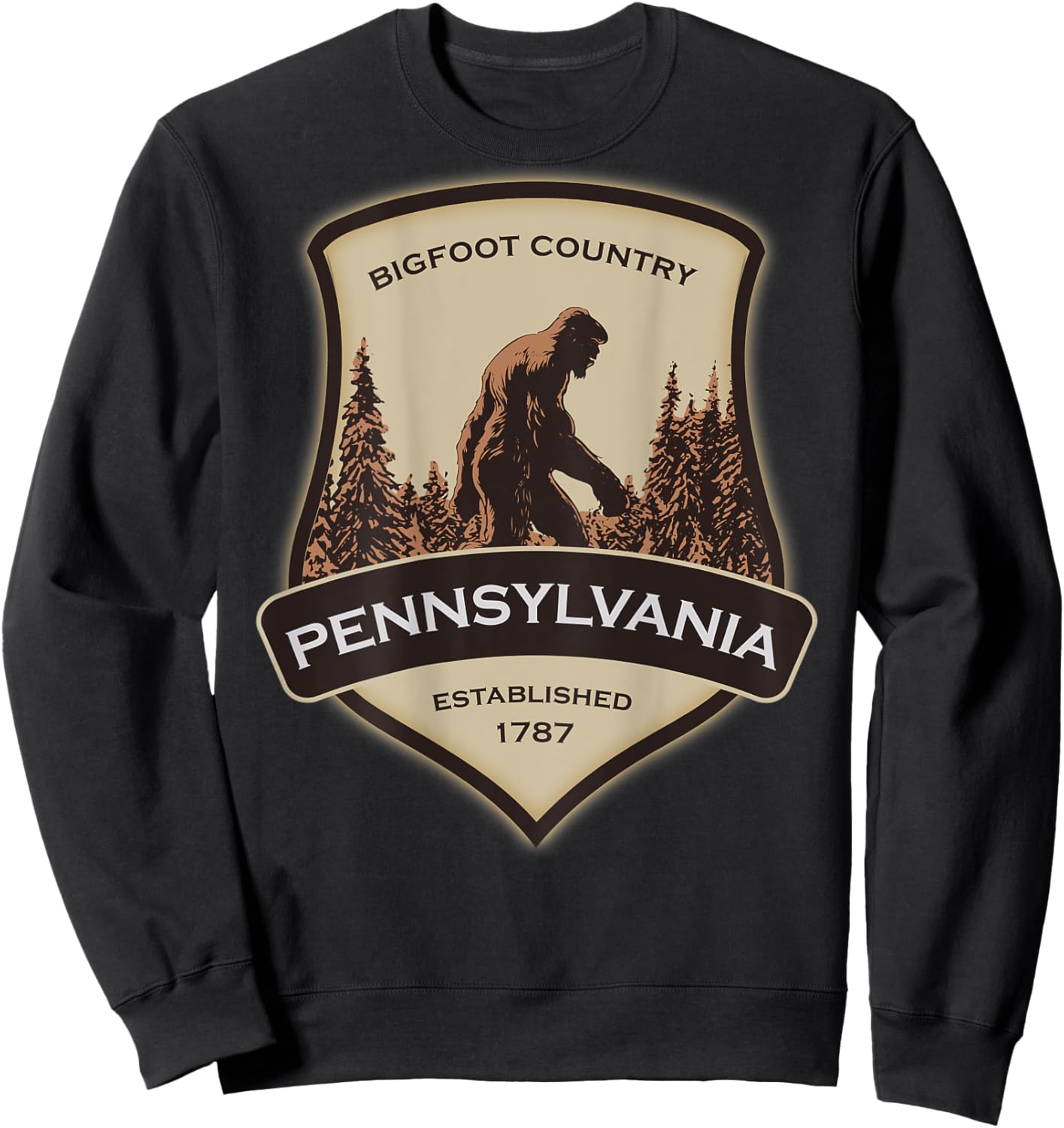 Printed On Back - Pennsylvania with a Bigfoot or Sasquatch Sweatshirt - Sweatshirt | Black