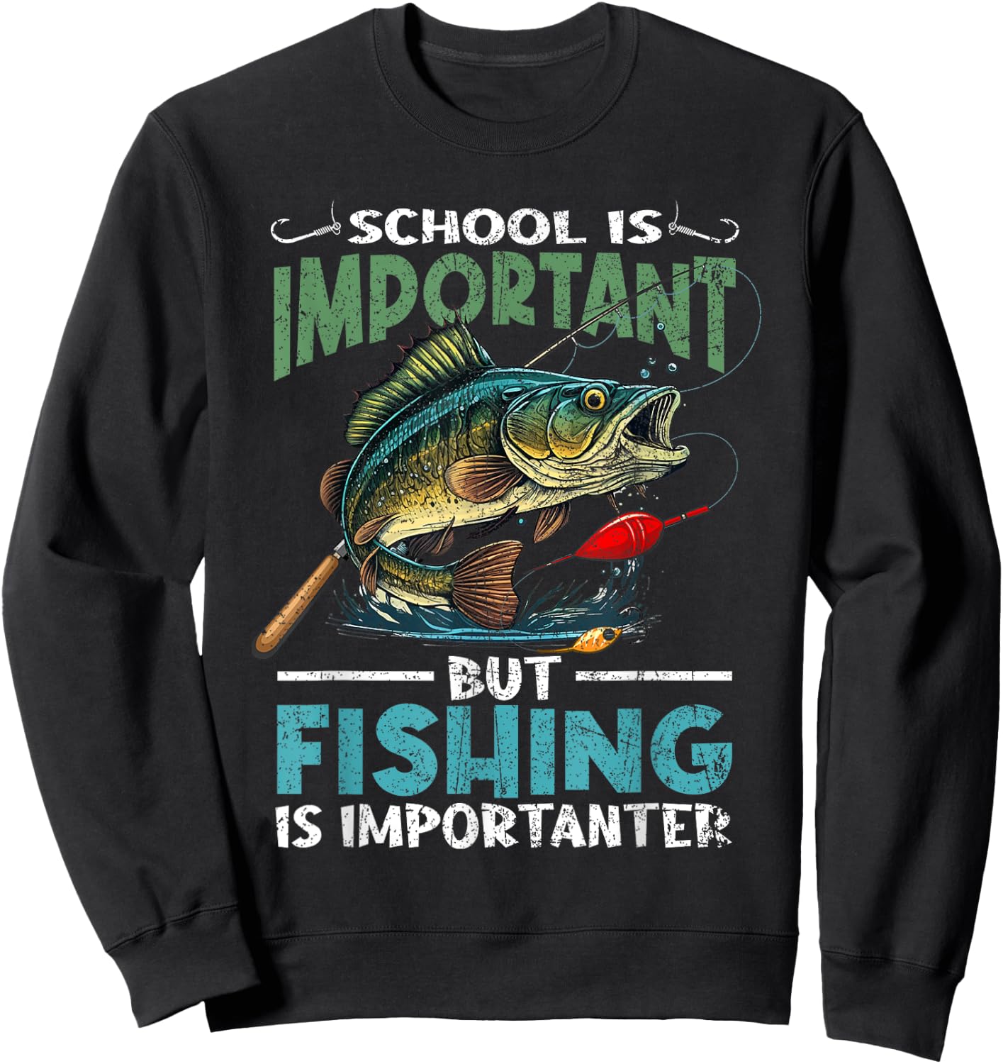 Funny Fishing For Boys Kids Youth Fish Saying Bass Fisherman Sweatshirt - Sweatshirt | Black