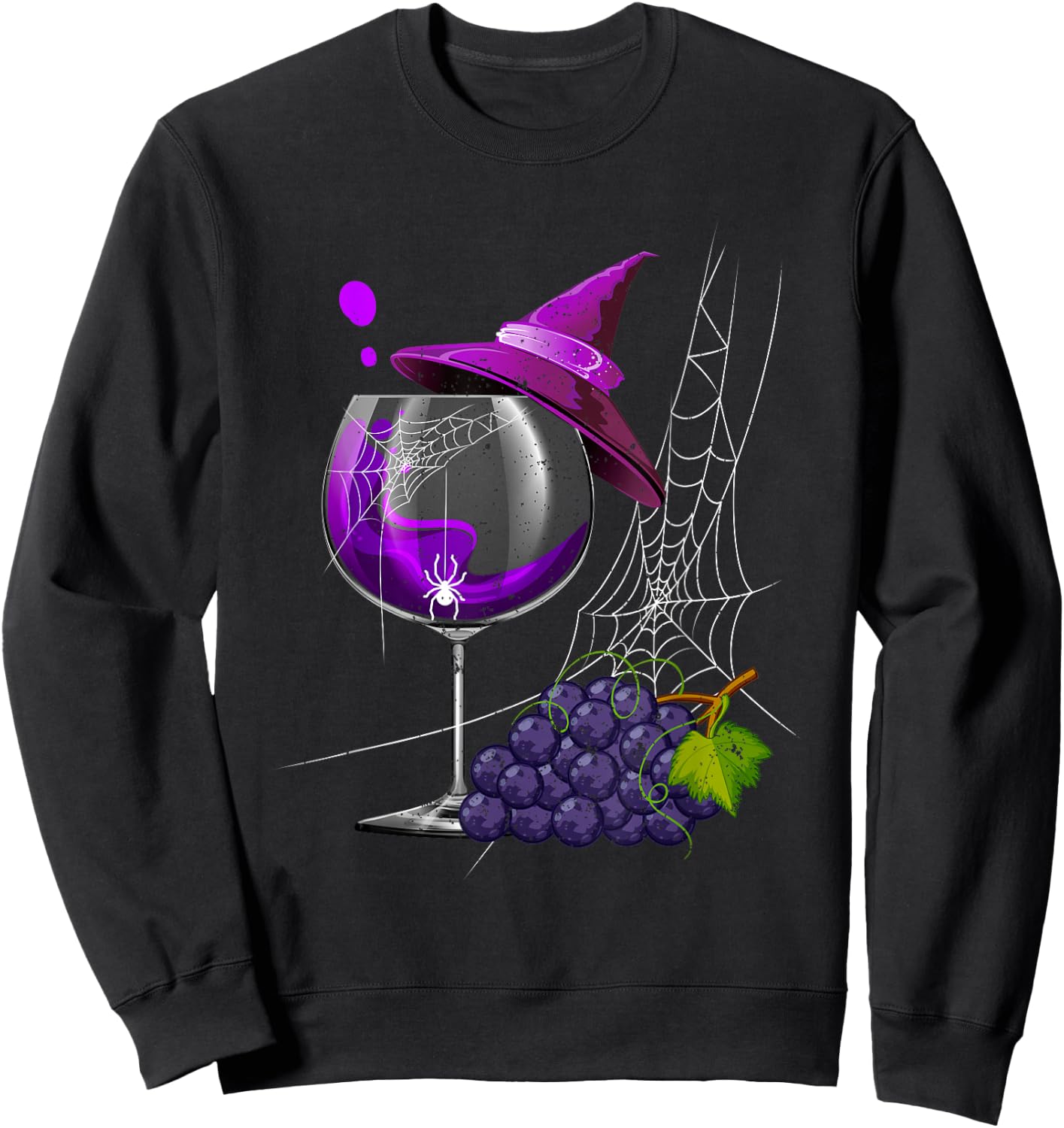 Vintage Halloween Purple Grape Wine Glass Witch Hat Cute Sweatshirt - Sweatshirt | Black
