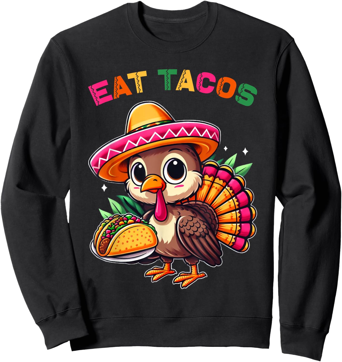 Funny Mexican Cute Turkey Eats Tacos Thanksgiving Kids Boys Sweatshirt - Sweatshirt | Black