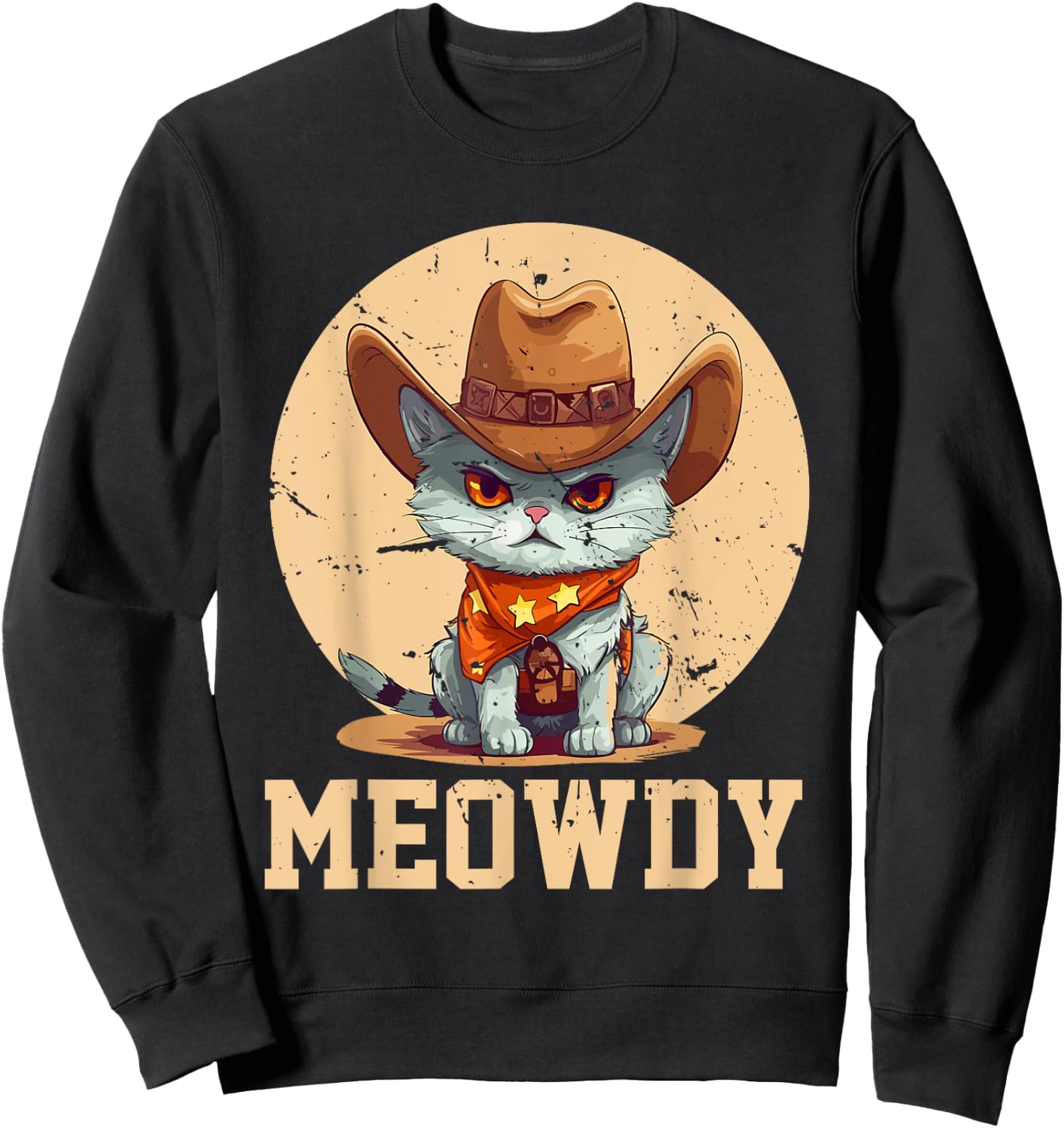 Meowdy! Funny Country Music Cat Cowboy Hat Men Women Sweatshirt - Sweatshirt | Black