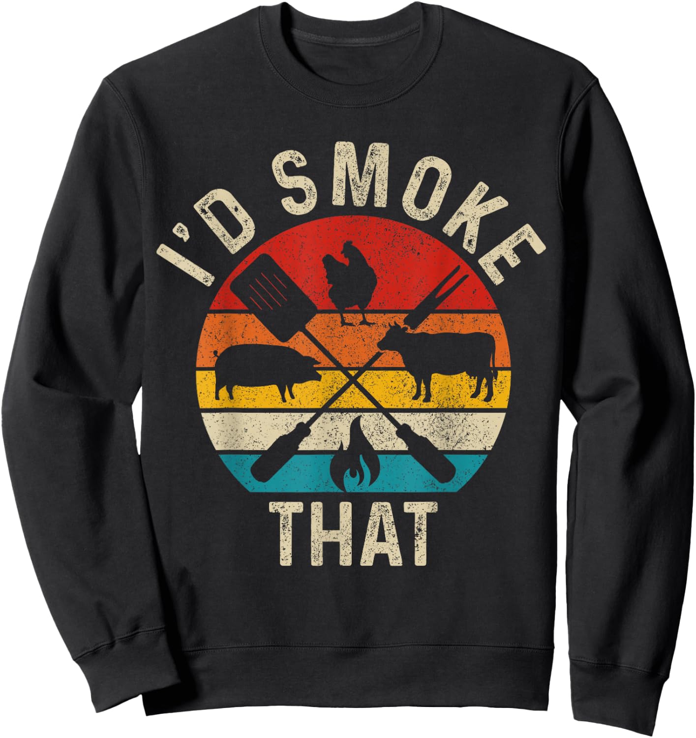 Chef Butcher BBQ I'd Smoke That Funny Father's Day Vintage Sweatshirt - Sweatshirt | Black