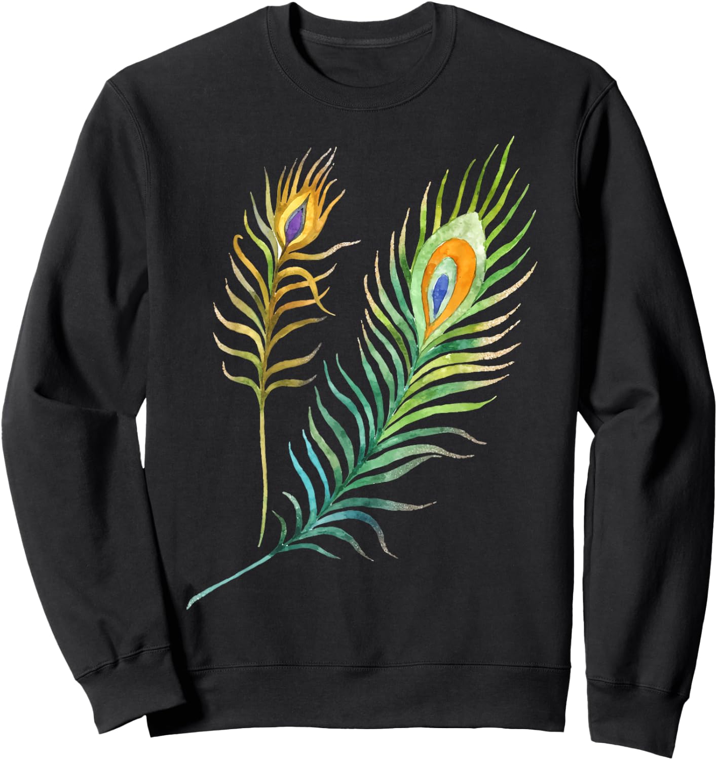 Peacock Feathers Indian Peafowl Bird Lover Watercolor Funny Sweatshirt - Sweatshirt | Black