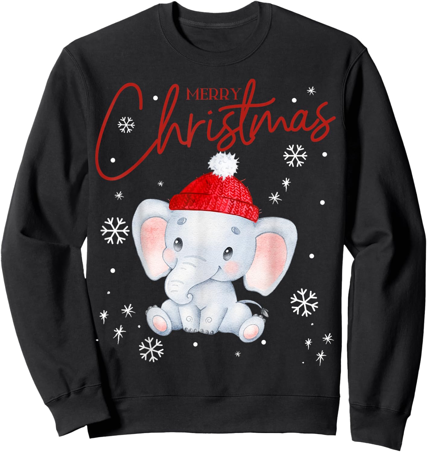 Fantabulous Acc Merry Christmas - Cute Elephant Kids Black Cotton Blend Sweatshirt - Sweatshirt | Black