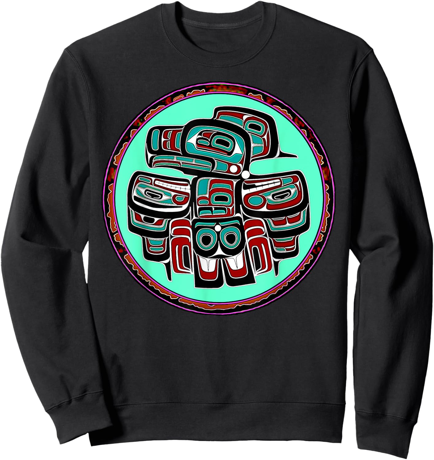 Alaska Native American Art Style Tlingit Haida Eagle Tribal Sweatshirt - Sweatshirt | Black