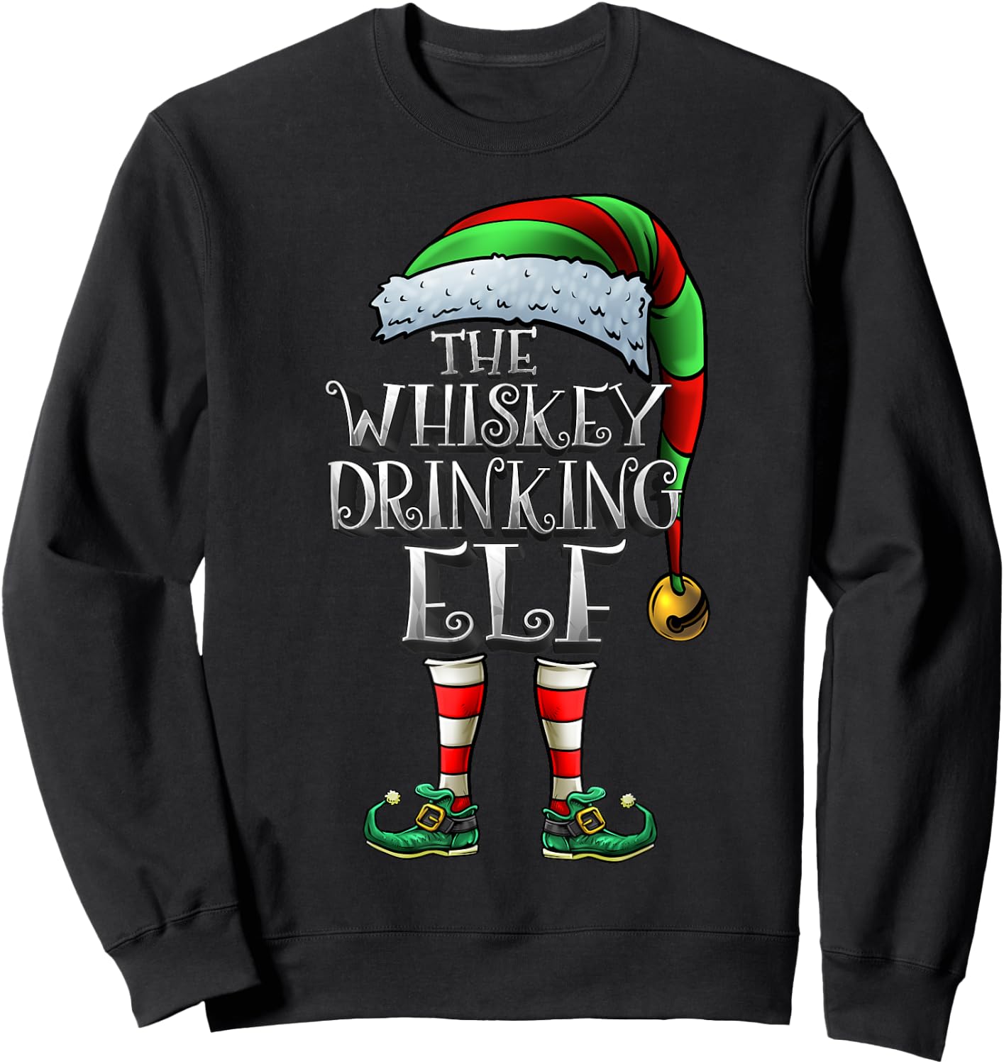 Whiskey Drinking Elf Shirt Matching Family Whiskey Christmas Sweatshirt - Sweatshirt | Black