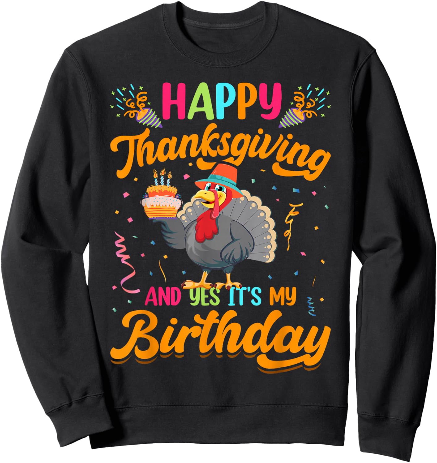 Adult & Kids Thanksgiving Clothing Gifts DAIMMER -Adults Black Small Modern Short Sleeve Thanksgiving Birthday Sweatshirt - Sweatshirt | Black