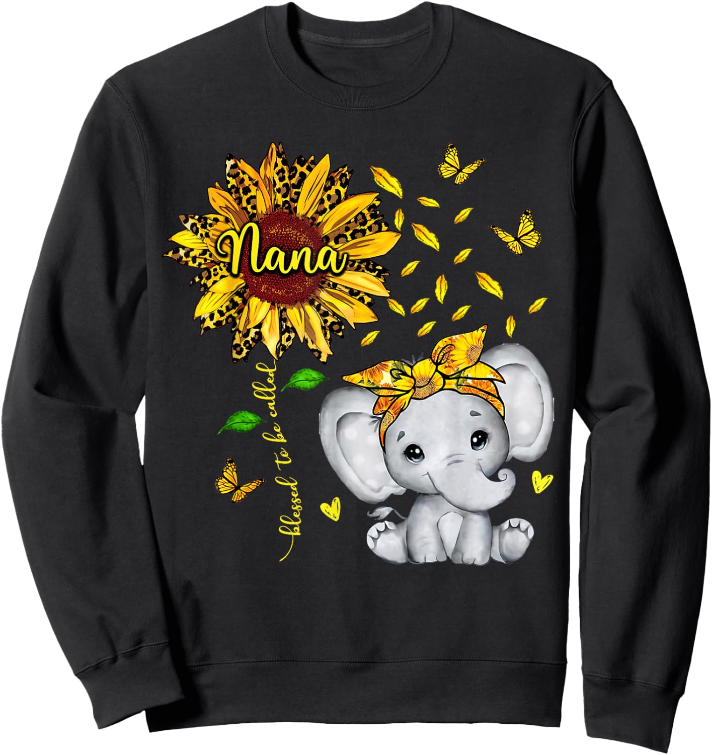 Blessed To Be Called Nana Elephant Sunflower Sweatshirt - Sweatshirt | Black