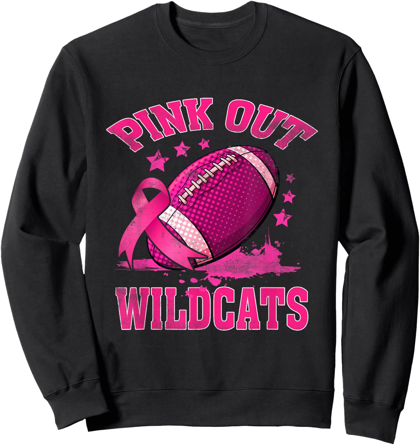 Wildcats Pink Out Football Tackle Breast Cancer Awareness Sweatshirt - Sweatshirt | Black