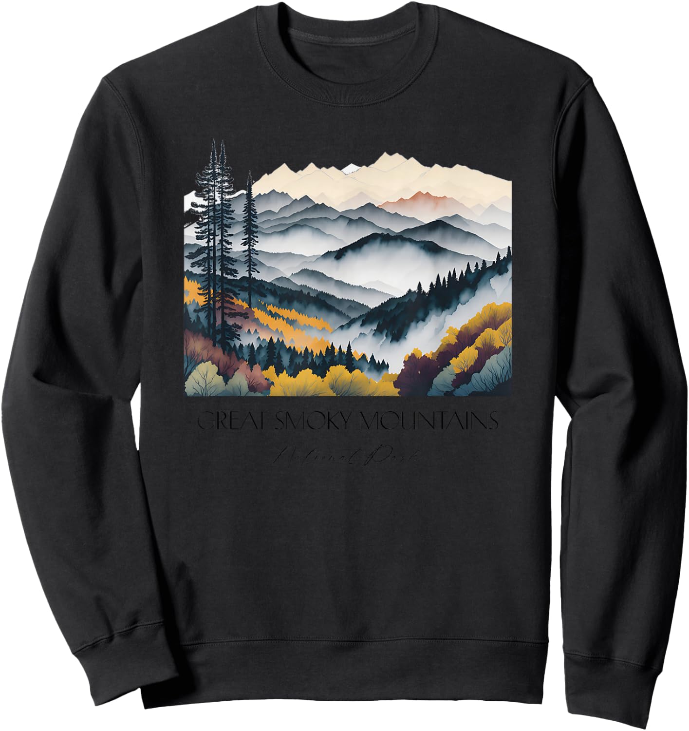 Cool Great Smoky Mountains National Park Hiking Watercolor Sweatshirt - Sweatshirt | Black