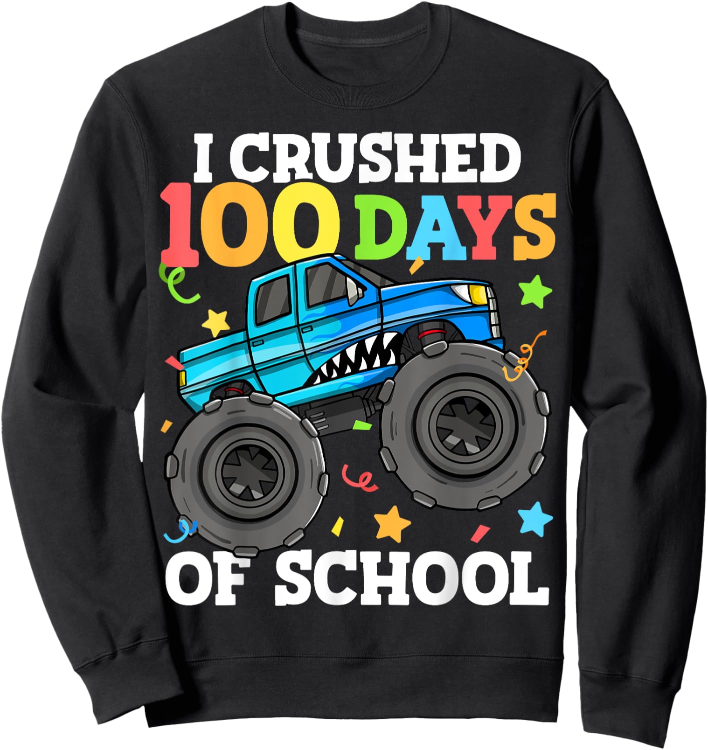 100 Days of School Monster Truck 100th Day of School Boys Sweatshirt - Sweatshirt | Black