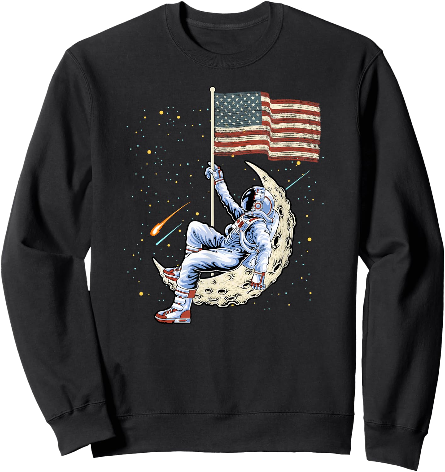 US Flag Astronaut Space Independence Day 4th of July Sweatshirt - Sweatshirt | Black
