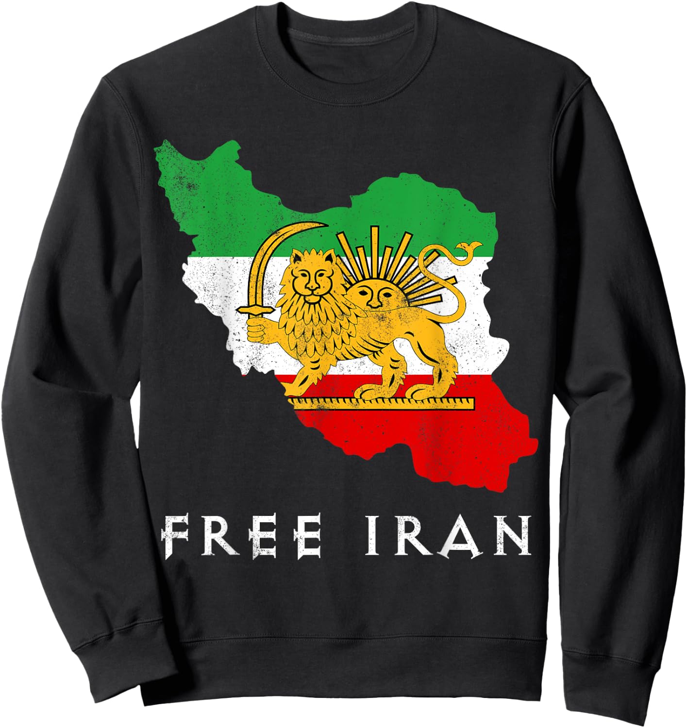 Iran Flag Map Lion Sun Sword Free Iran support women of Iran Sweatshirt - Sweatshirt | Black