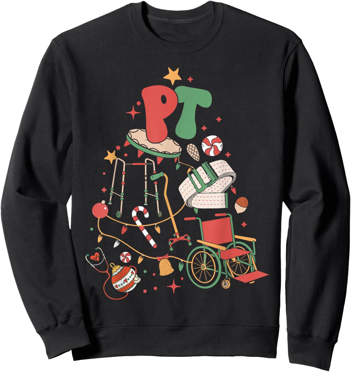 Physical Therapy Christmas PT Therapist Christmas Tree xmas Sweatshirt - Sweatshirt | Black