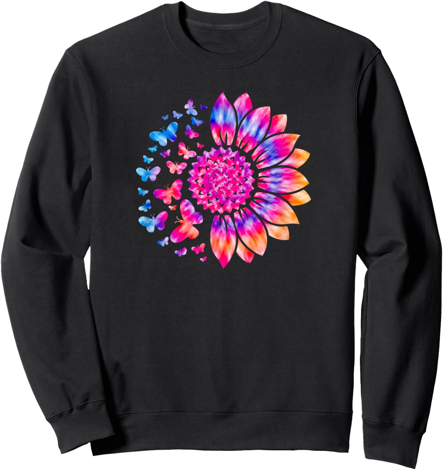 Sunflower Sun Flower Tie Dye Daisy Butterflies Women Girls Sweatshirt - Sweatshirt | Black