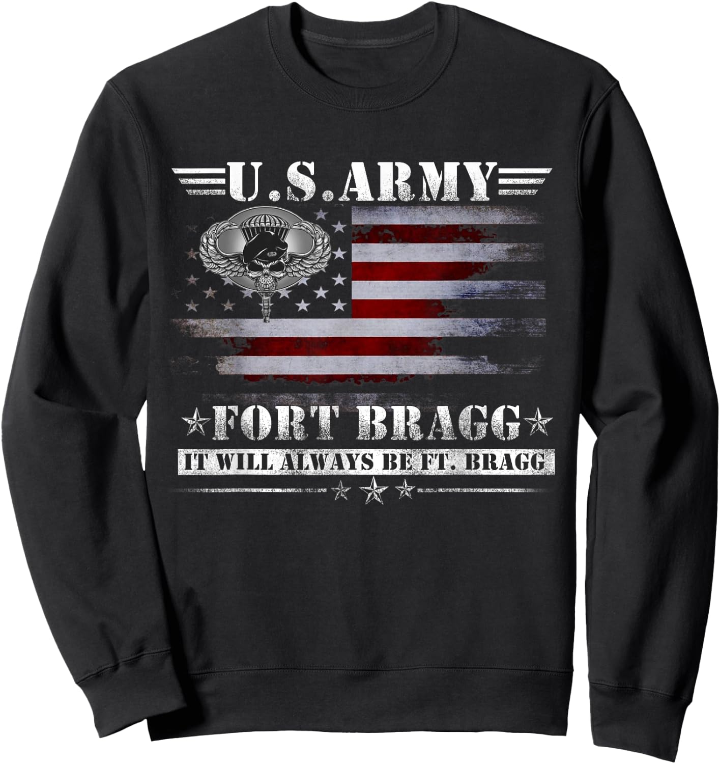 Proud Airborne Paratrooper Div Veteran - Men's Black Modern Letter Print Short Sleeve - Fort Bragg Nc Basic Training It Will Always Be Ft. Bragg - -Adults Size Small Sweatshirt - Sweatshirt | Black
