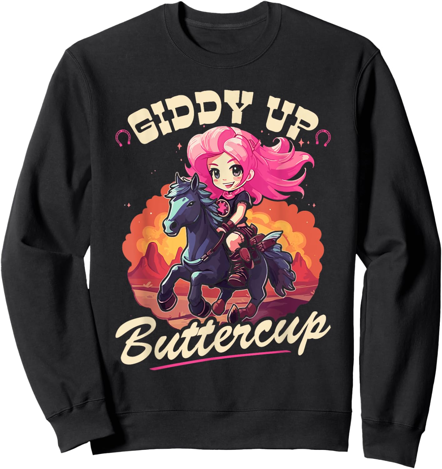 Country Rodeo Girl, Giddy Up Buttercup, Toddler Cowgirl Sweatshirt - Sweatshirt | Black