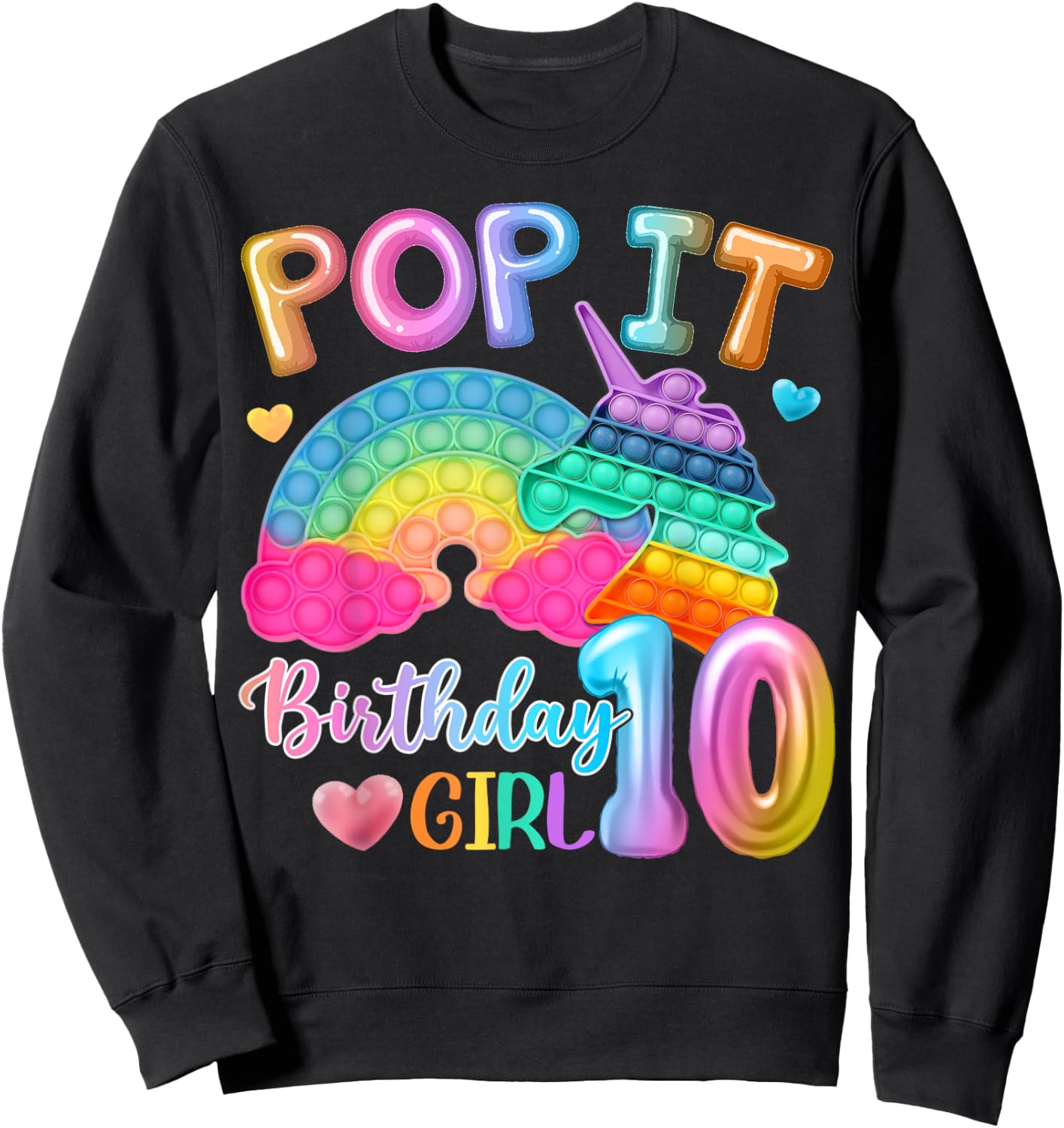 Kids Pop It Birthday Girl 10 for 10yr Old Girl Unicorn Party Sweatshirt - Sweatshirt | Black
