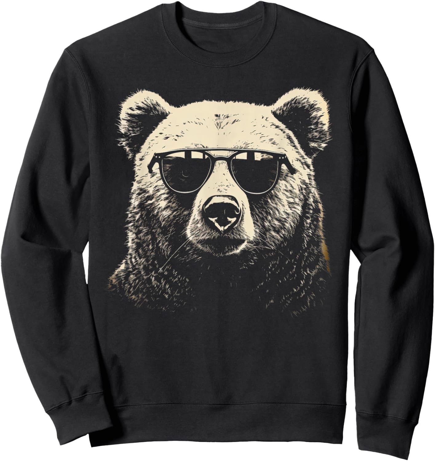 Funny Grizzly Bear Stencil With Sunglasses Punk Rock Art Sweatshirt - Sweatshirt | Black