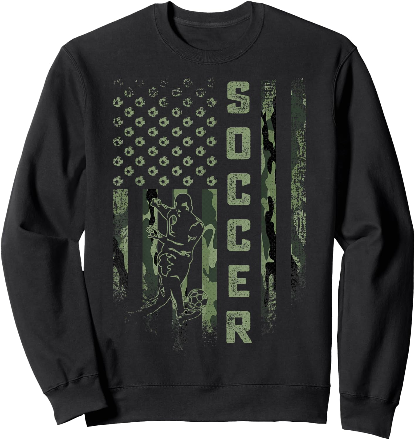 Vintage USA Camouflage Flag Soccer Player Silhouette Sweatshirt - Sweatshirt | Black