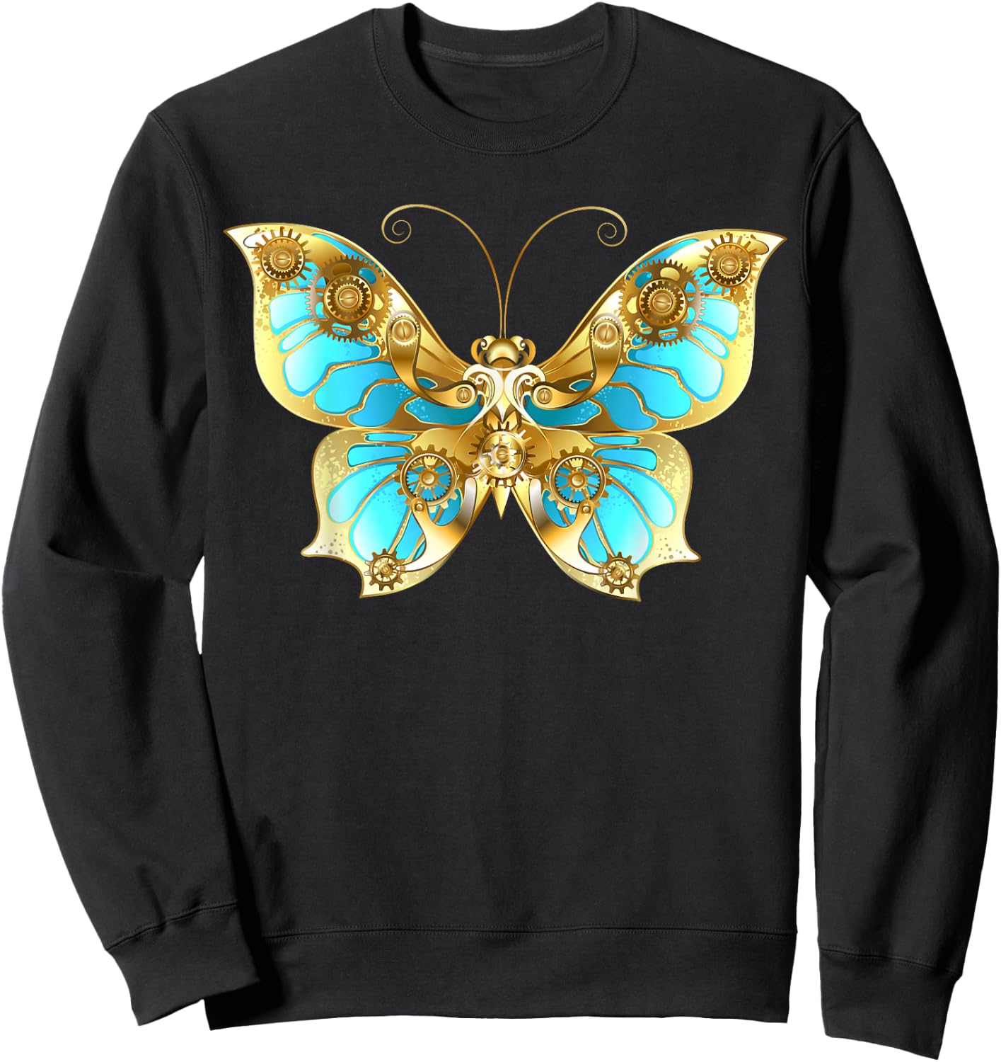 Steampunk Gears Butterfly Sweatshirt - Sweatshirt | Black