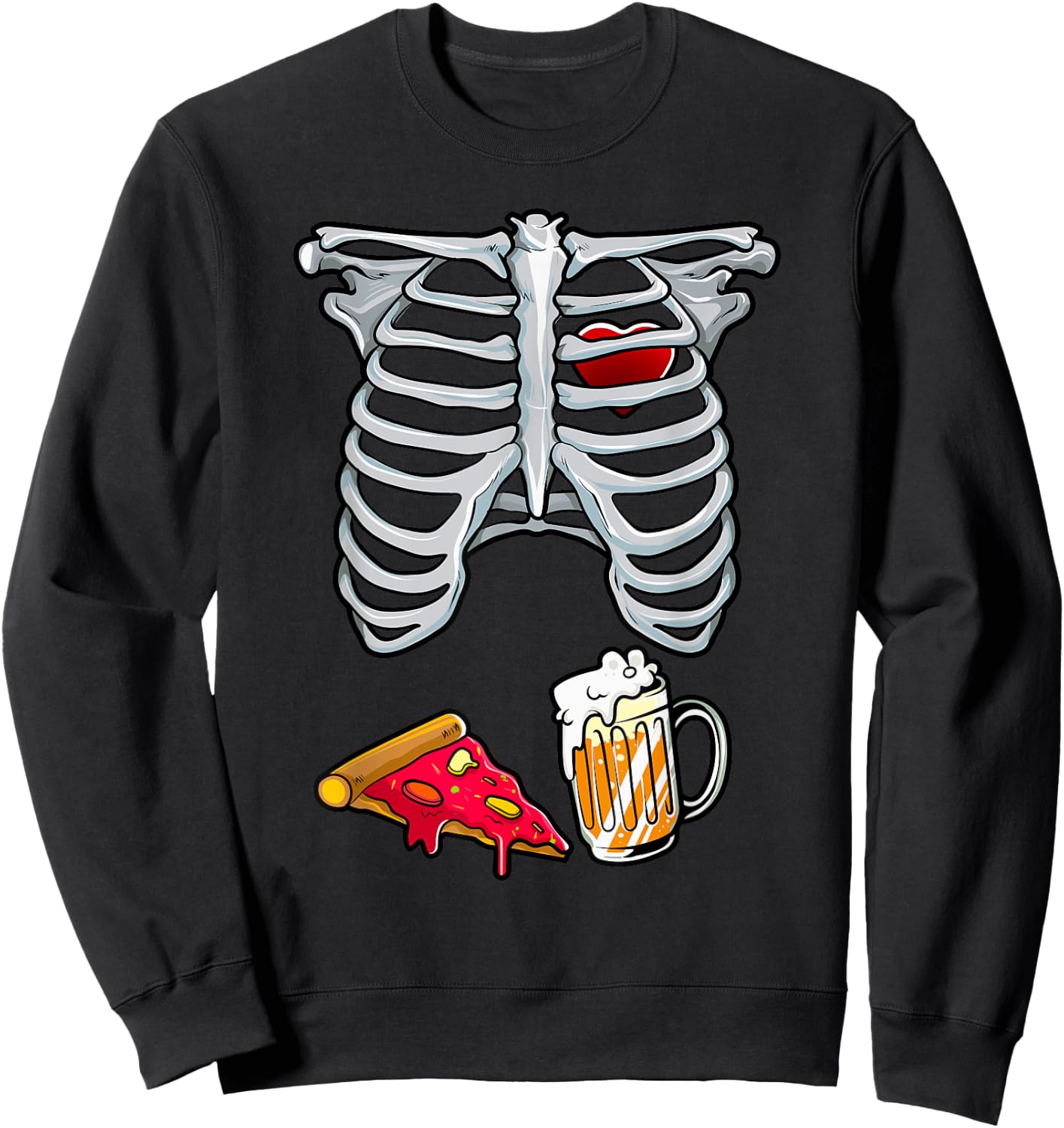 Skeleton Costume Dad Halloween Beer Pizza Funny Matching Men Sweatshirt - Sweatshirt | Black