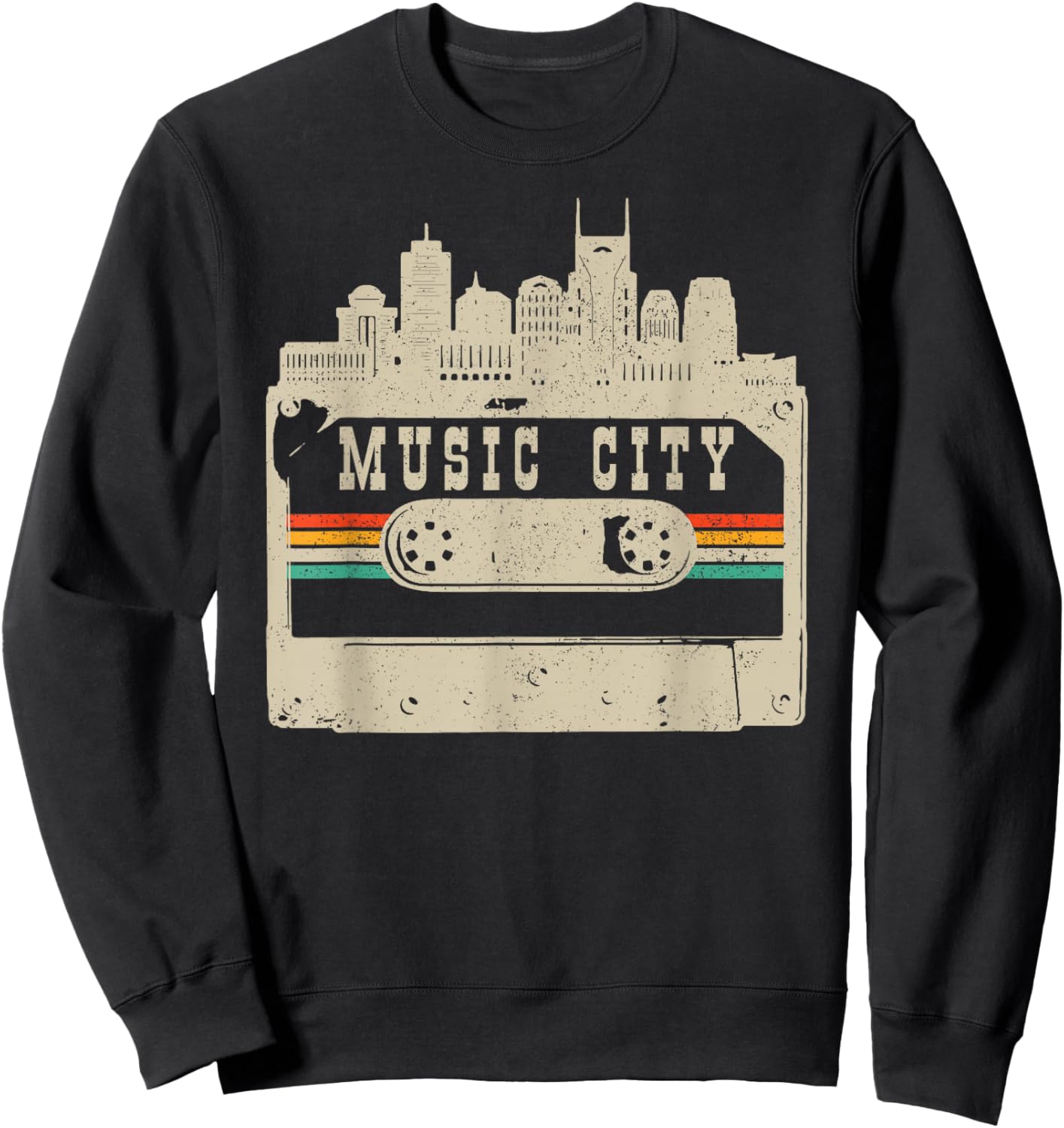 Nashville Skyline Cassette Vintage Retro Country Music City Sweatshirt - Sweatshirt | Black